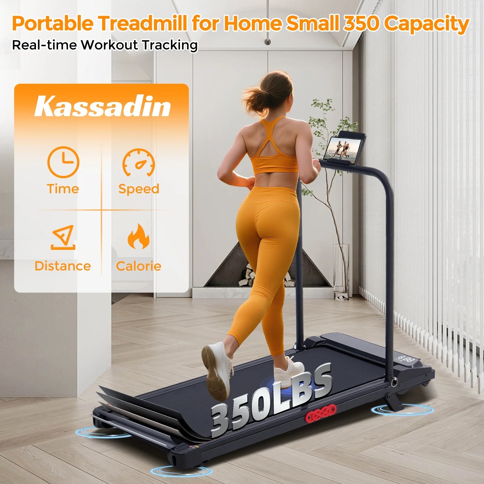 Walking Pad Treadmill with Handles for Home Workouts,Portable Compact Treadmills under Desk Walking Pads with LED Display,350Lbs Capacity