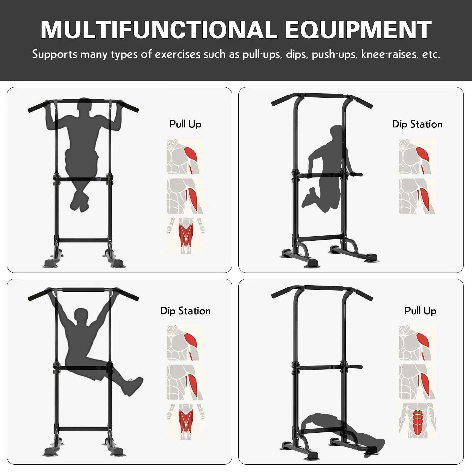 Nicole Selection Power Tower Ultimate Home Gym - Adjustable Pull up Bar, Dip Station, Push up Bars for Full Body Workout. Supports 330 LBS with Heavy Duty Steel & H-Shaped Base, Perfect for Men & Women, the Perfect Gift! Multi-Function