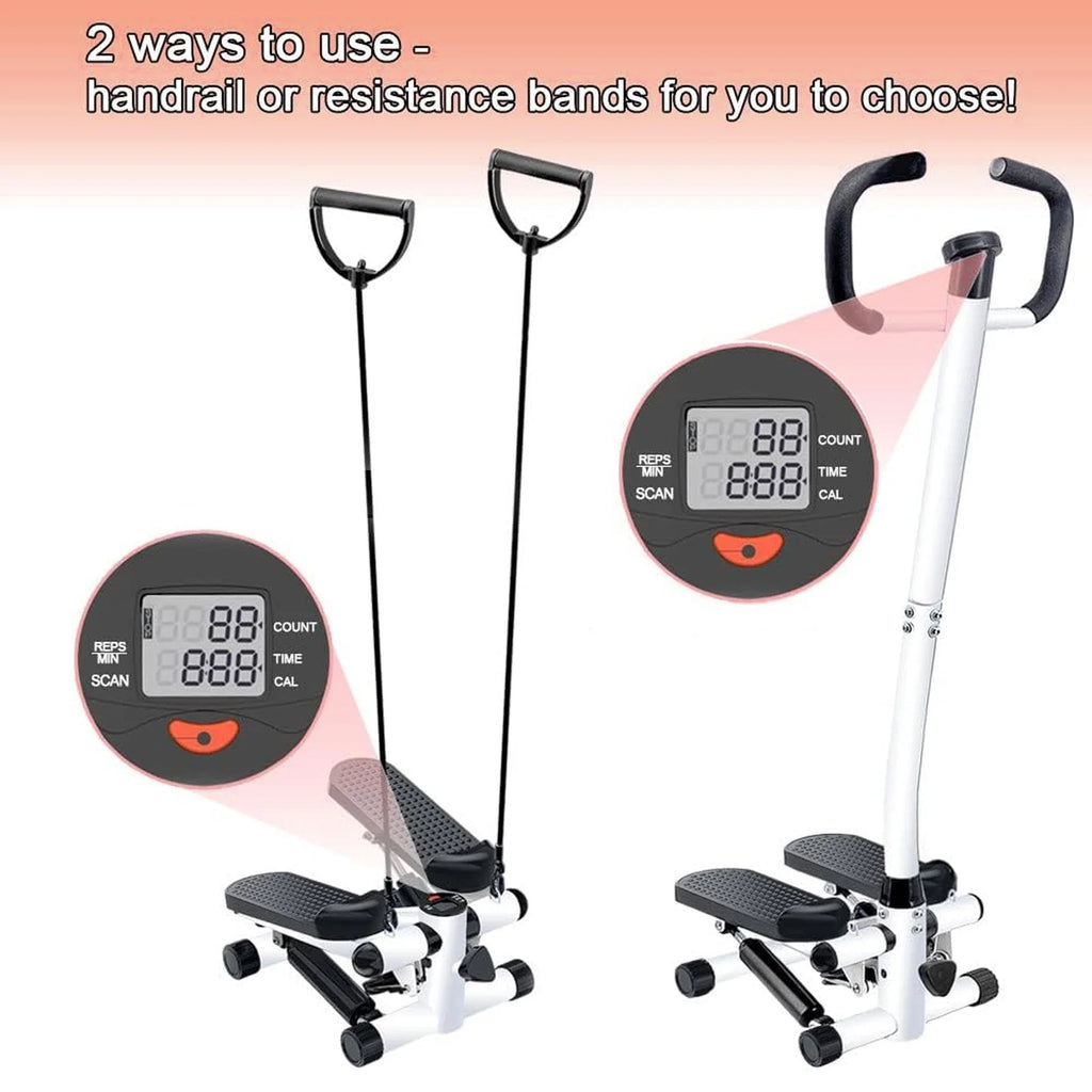 Mini Stair Stepper with Resistance Bands and Handlebar for Full Body Fitness Training - Dual Functionality, 220 lbs Weight Capacity
