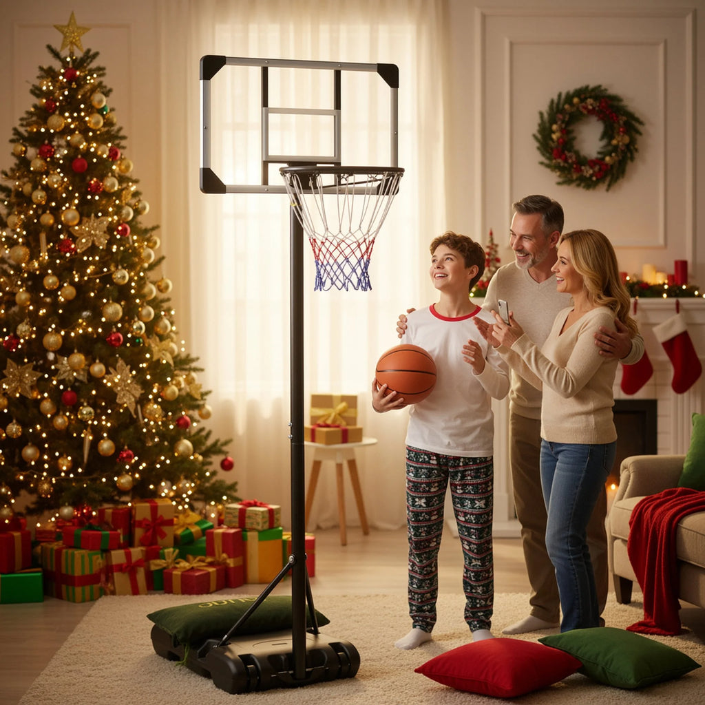 Height Adjustable 28-Inch Basketball Hoop System for Indoor and Outdoor Use, Ranging from 5.1 to 7 Feet, Suitable for All Ages