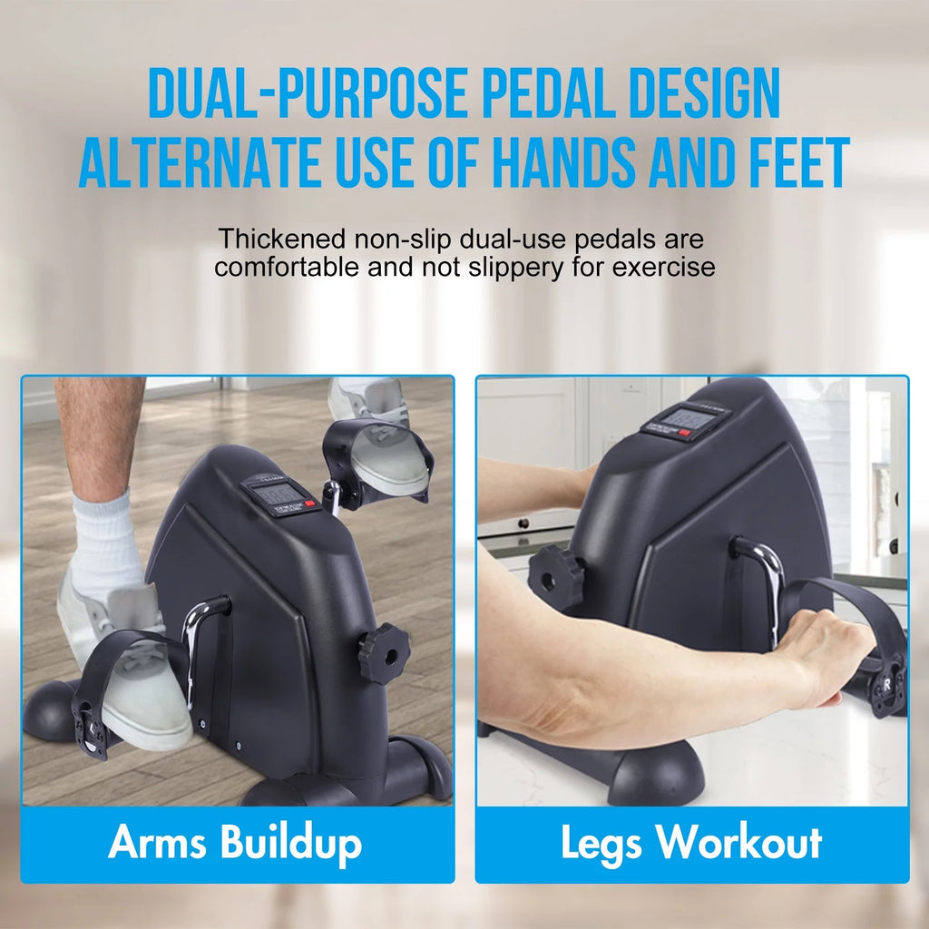Portable Mini Indoor Pedal Exerciser with LCD Display for Home Fitness - Black