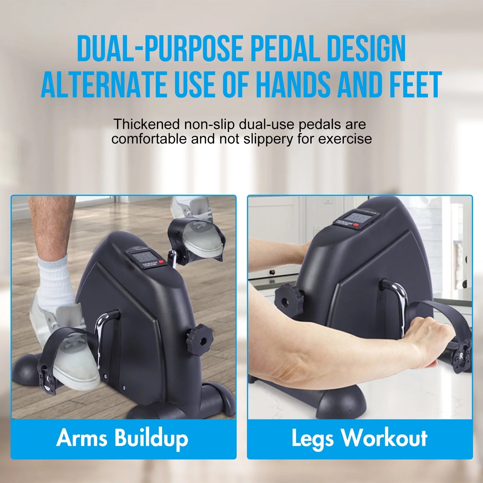 Portable Mini Indoor Pedal Exerciser with LCD Display for Home Fitness - Black