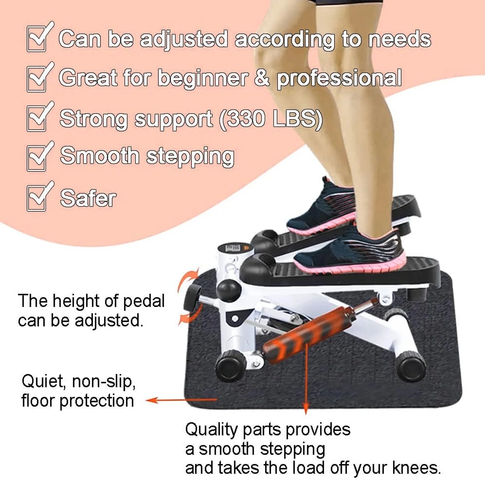 Mini Stair Stepper with Resistance Bands and Handlebar for Full Body Fitness Training - Dual Functionality, 220 lbs Weight Capacity