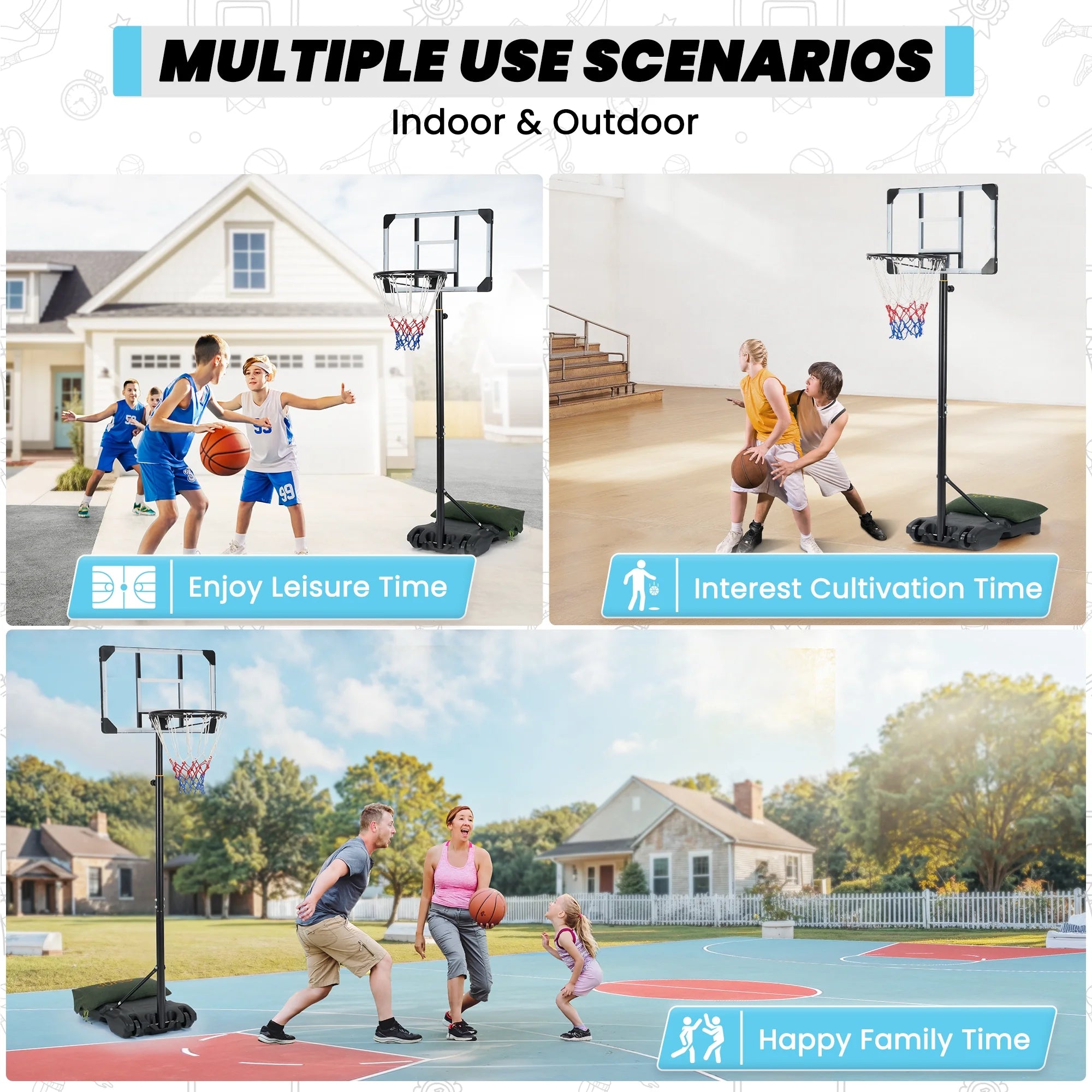Height Adjustable 28-Inch Basketball Hoop System for Indoor and Outdoor Use, Ranging from 5.1 to 7 Feet, Suitable for All Ages