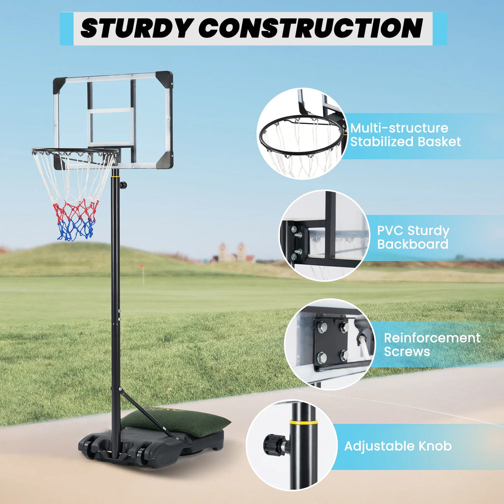 Height Adjustable 28-Inch Basketball Hoop System for Indoor and Outdoor Use, Ranging from 5.1 to 7 Feet, Suitable for All Ages