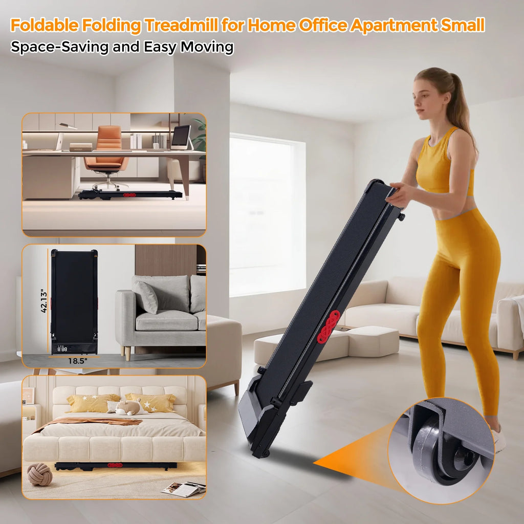 Walking Pad Treadmill with Handles for Home Workouts,Portable Compact Treadmills under Desk Walking Pads with LED Display,350Lbs Capacity