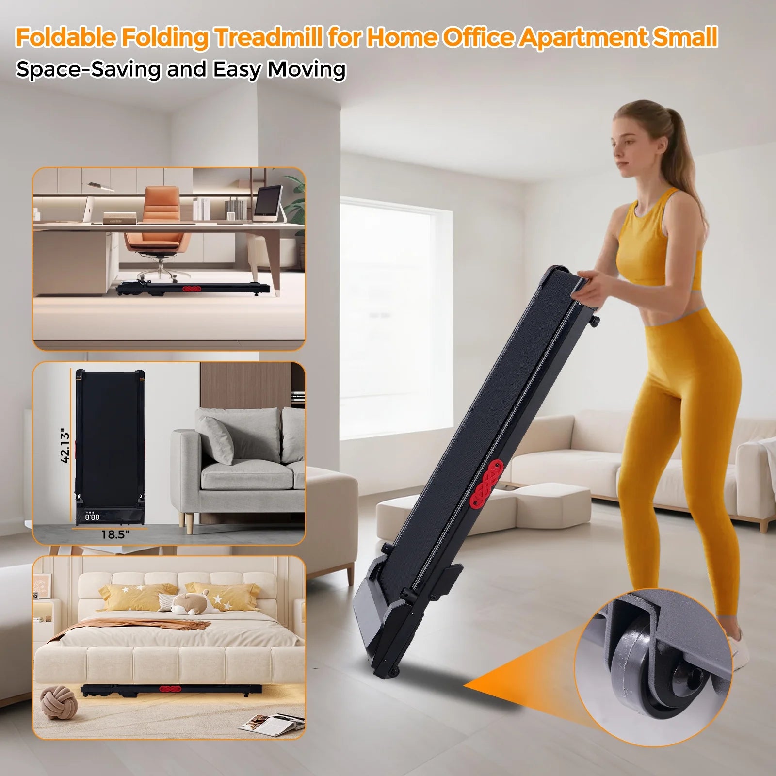 Walking Pad Treadmill with Handles for Home Workouts,Portable Compact Treadmills under Desk Walking Pads with LED Display,350Lbs Capacity