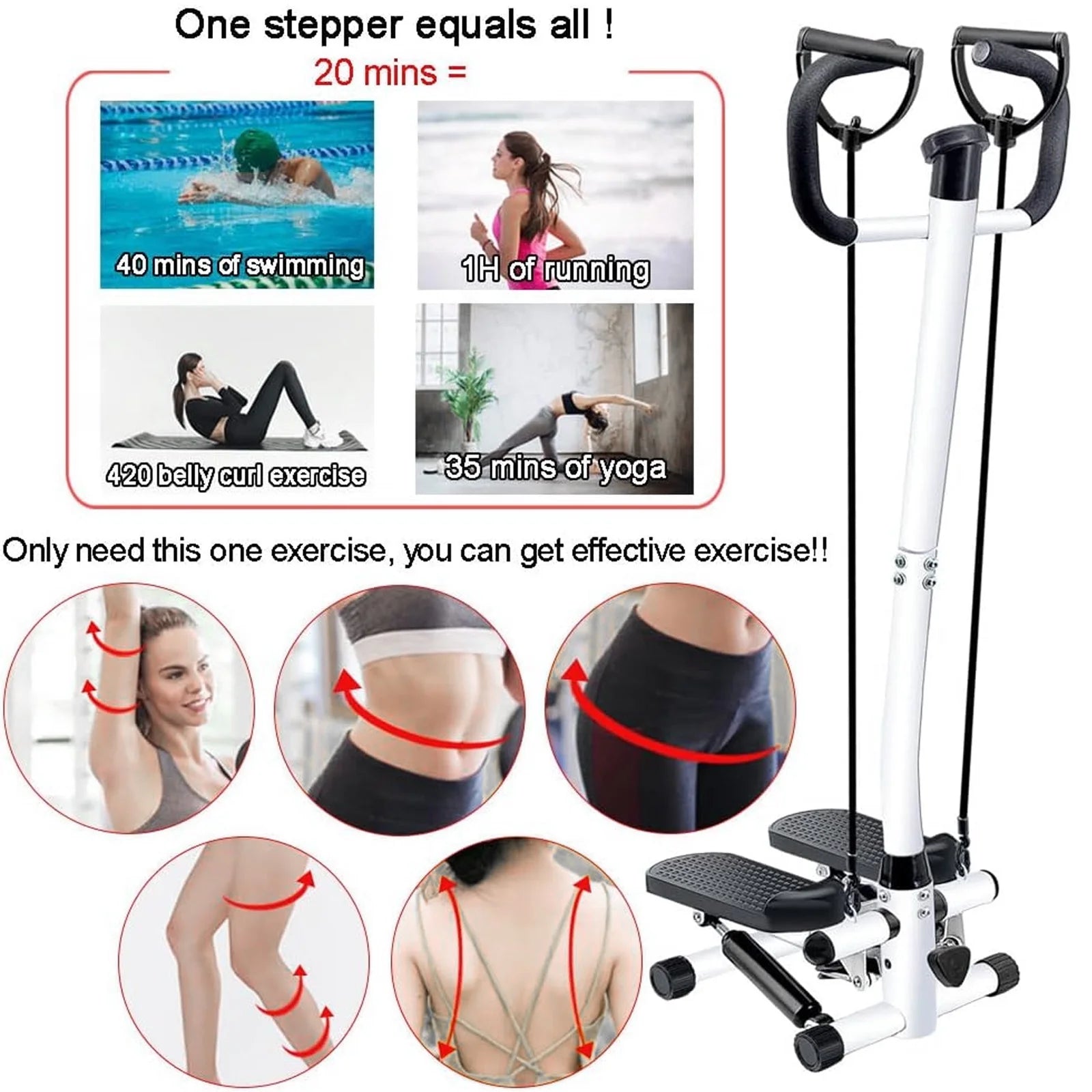 Mini Stair Stepper with Resistance Bands and Handlebar for Full Body Fitness Training - Dual Functionality, 220 lbs Weight Capacity