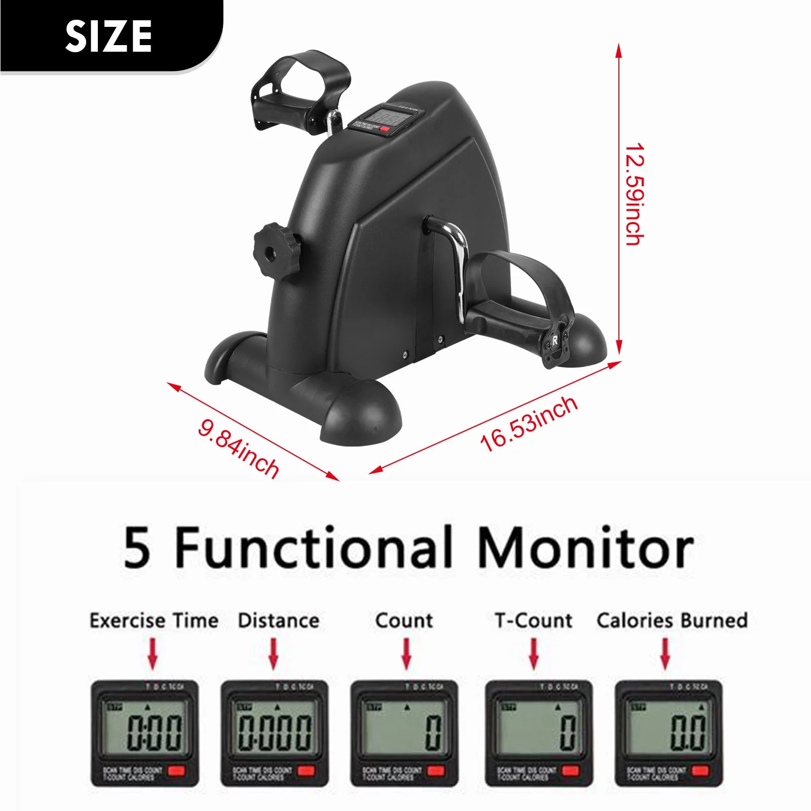 Portable Mini Indoor Pedal Exerciser with LCD Display for Home Fitness - Black