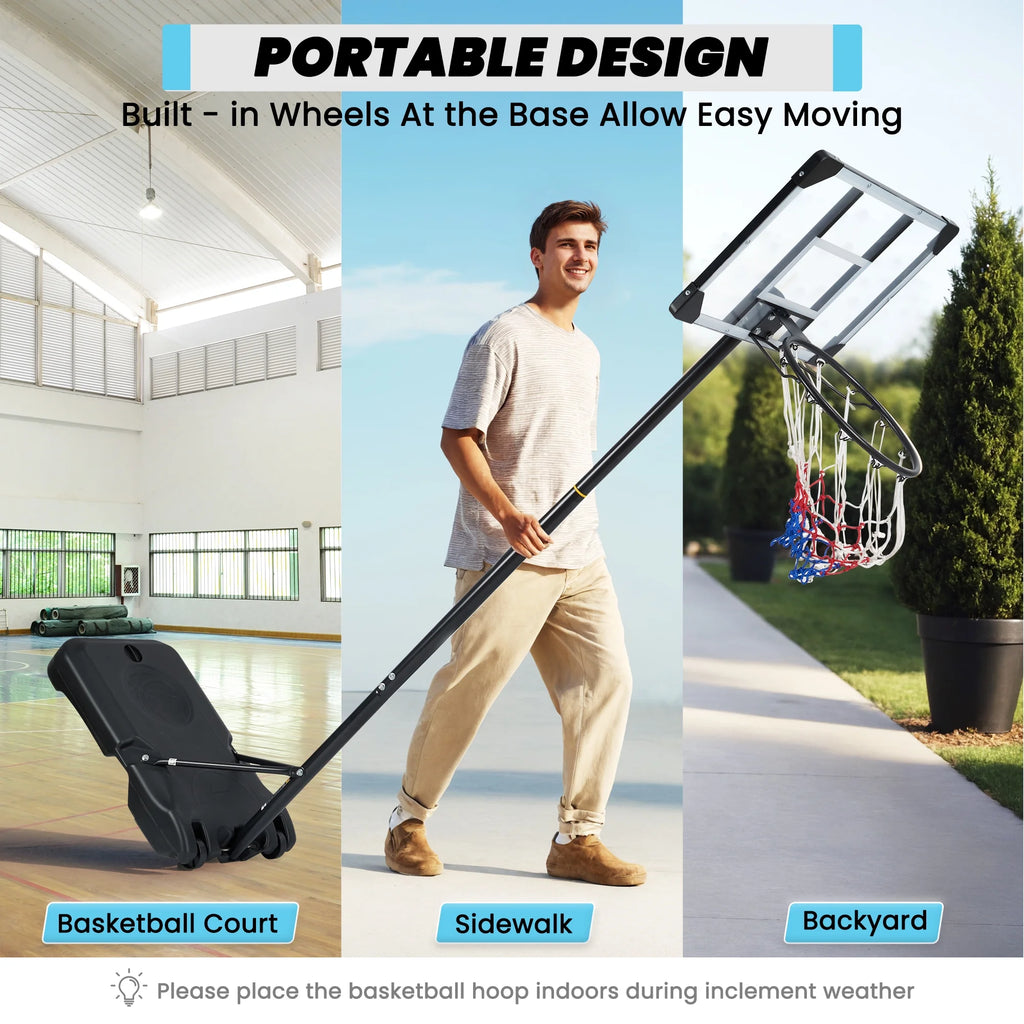 Height Adjustable 28-Inch Basketball Hoop System for Indoor and Outdoor Use, Ranging from 5.1 to 7 Feet, Suitable for All Ages