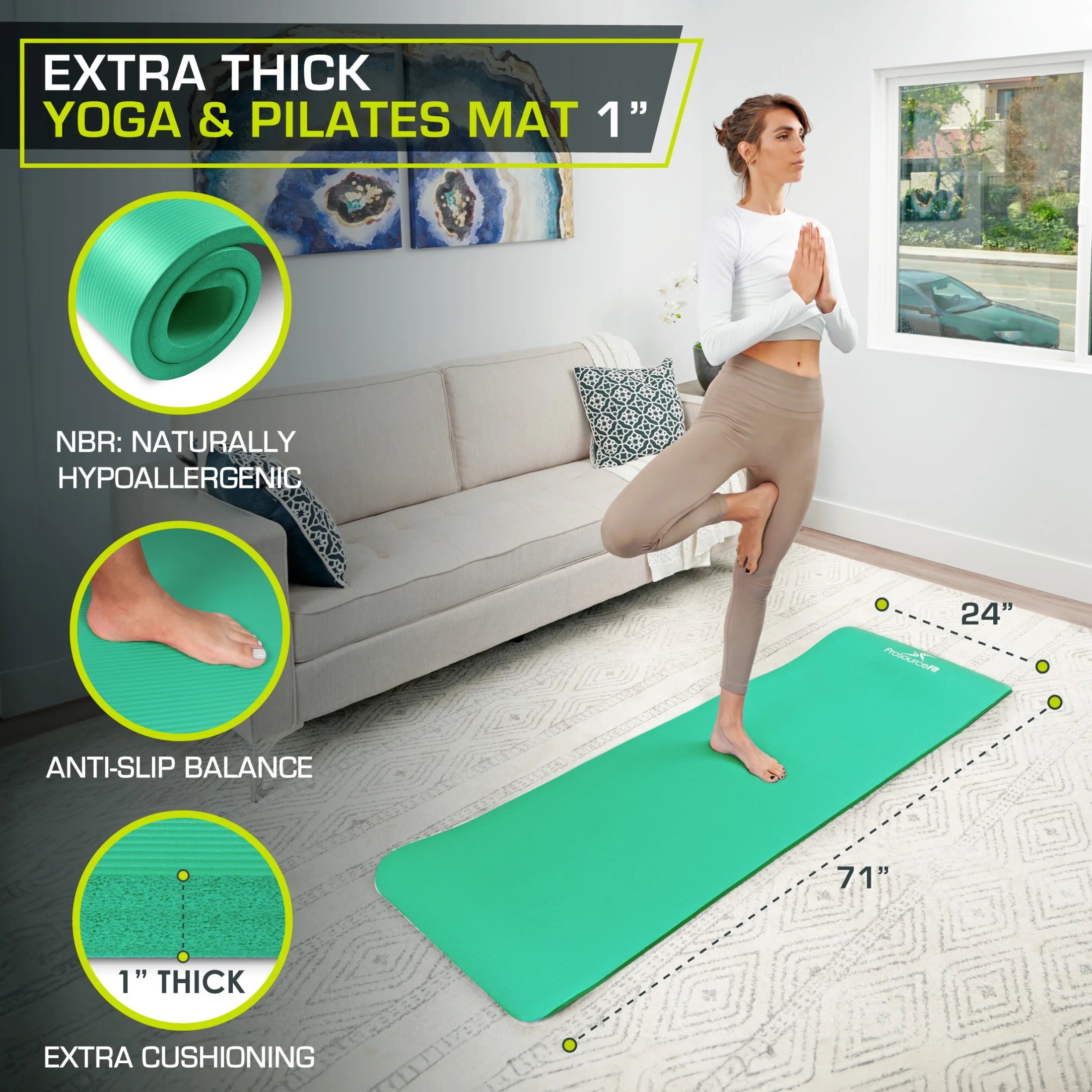 Premium Extra Thick Yoga and Pilates Mat - Available in 1/2-Inch and 1-Inch Thickness for Enhanced Fitness Support