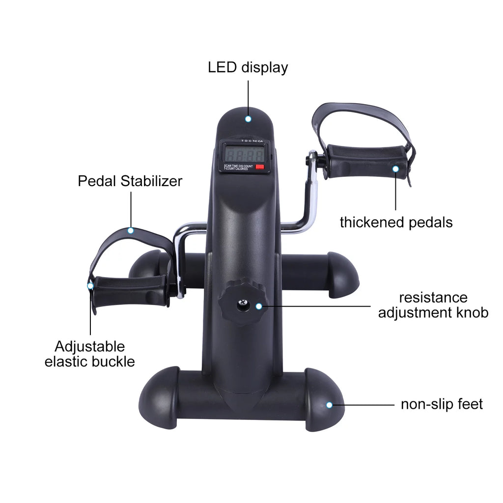 Portable Mini Indoor Pedal Exerciser with LCD Display for Home Fitness - Black