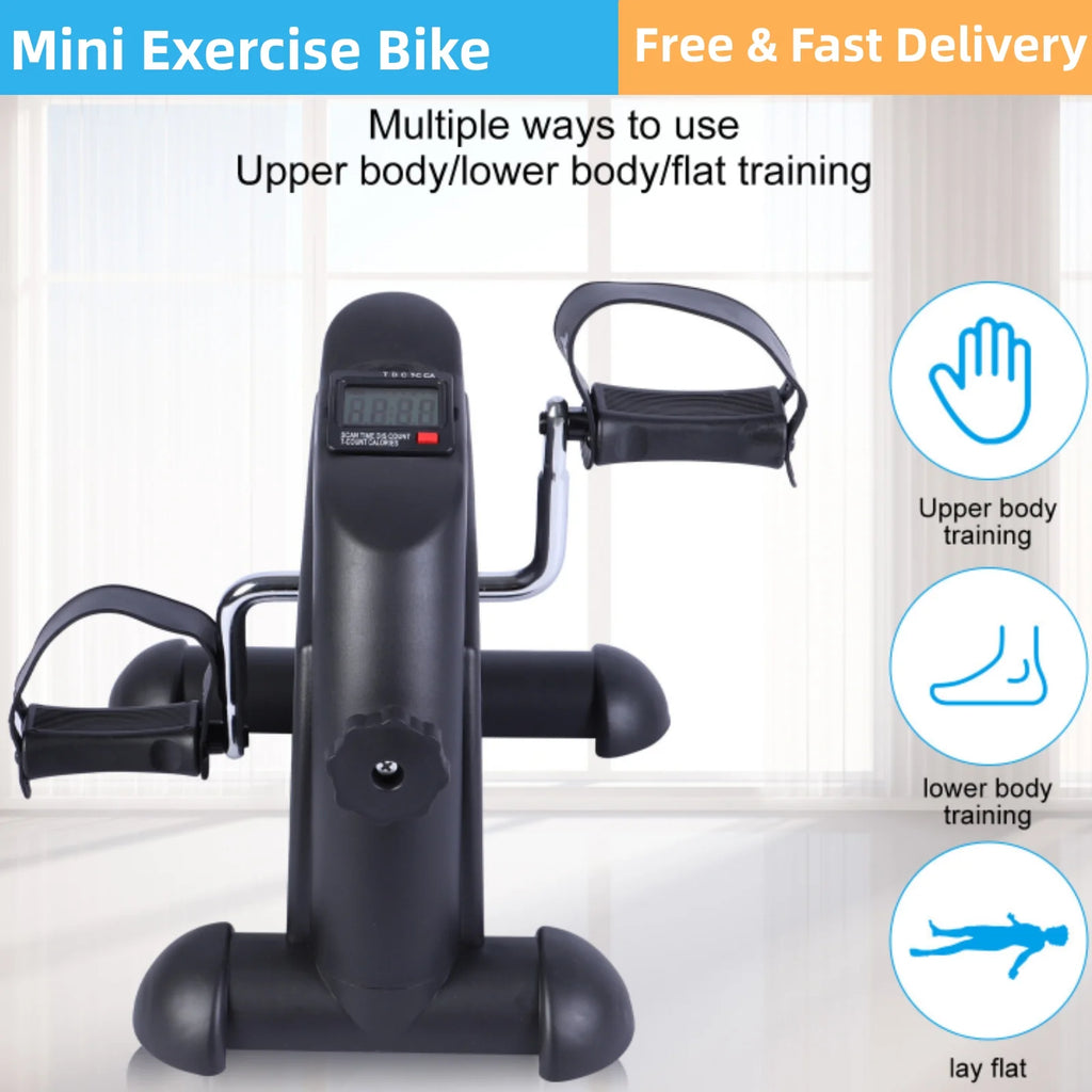 Portable Mini Indoor Pedal Exerciser with LCD Display for Home Fitness - Black