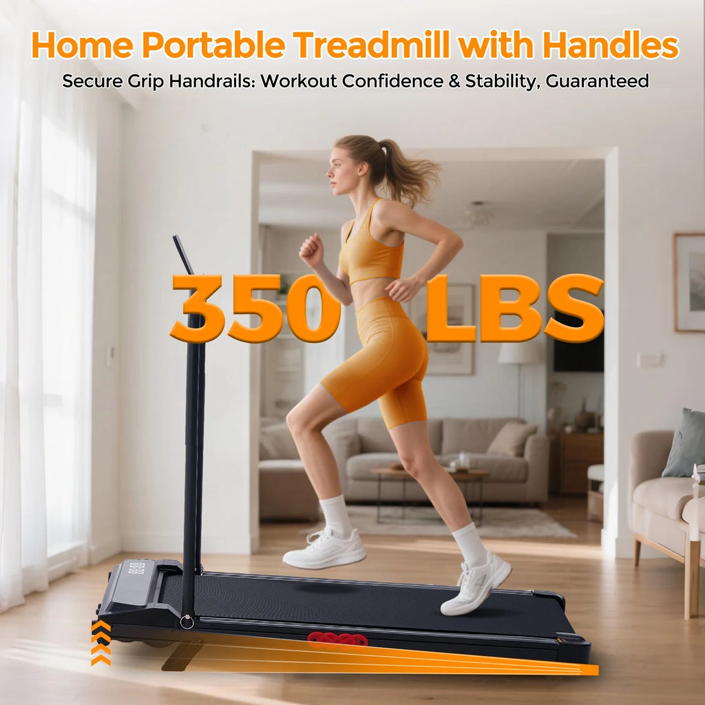 Walking Pad Treadmill with Handles for Home Workouts,Portable Compact Treadmills under Desk Walking Pads with LED Display,350Lbs Capacity