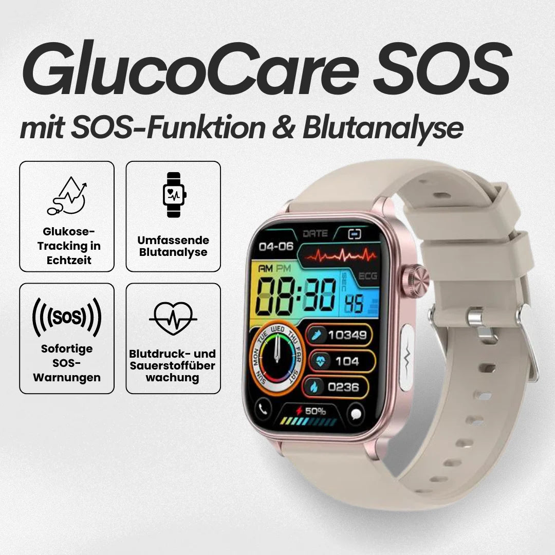Glucocare SOS | Smartwatch Met Vital Signs Tracking