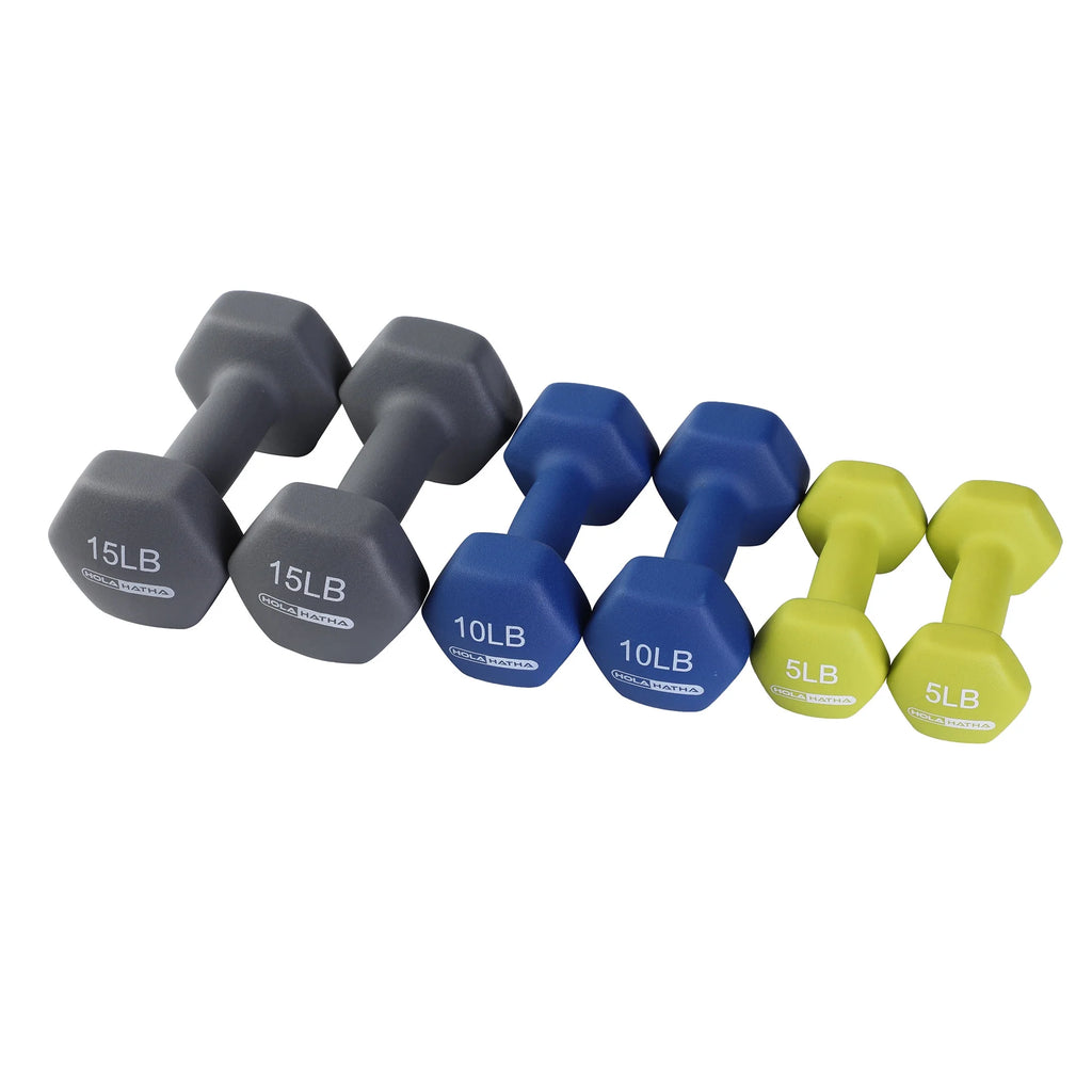 Neoprene Dumbbell Weight Set with Rack - Available in 5, 10, and 15 Pounds