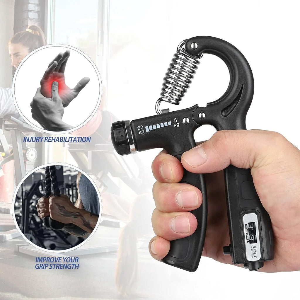 Dual Pack Adjustable Grip Strength Trainer with Counter, Ergonomic Hand Grip Strengthener, Resistance Range 11-132Lbs (5-60Kg), Non-Slip Design, Ideal for Athletes and Hand Rehabilitation