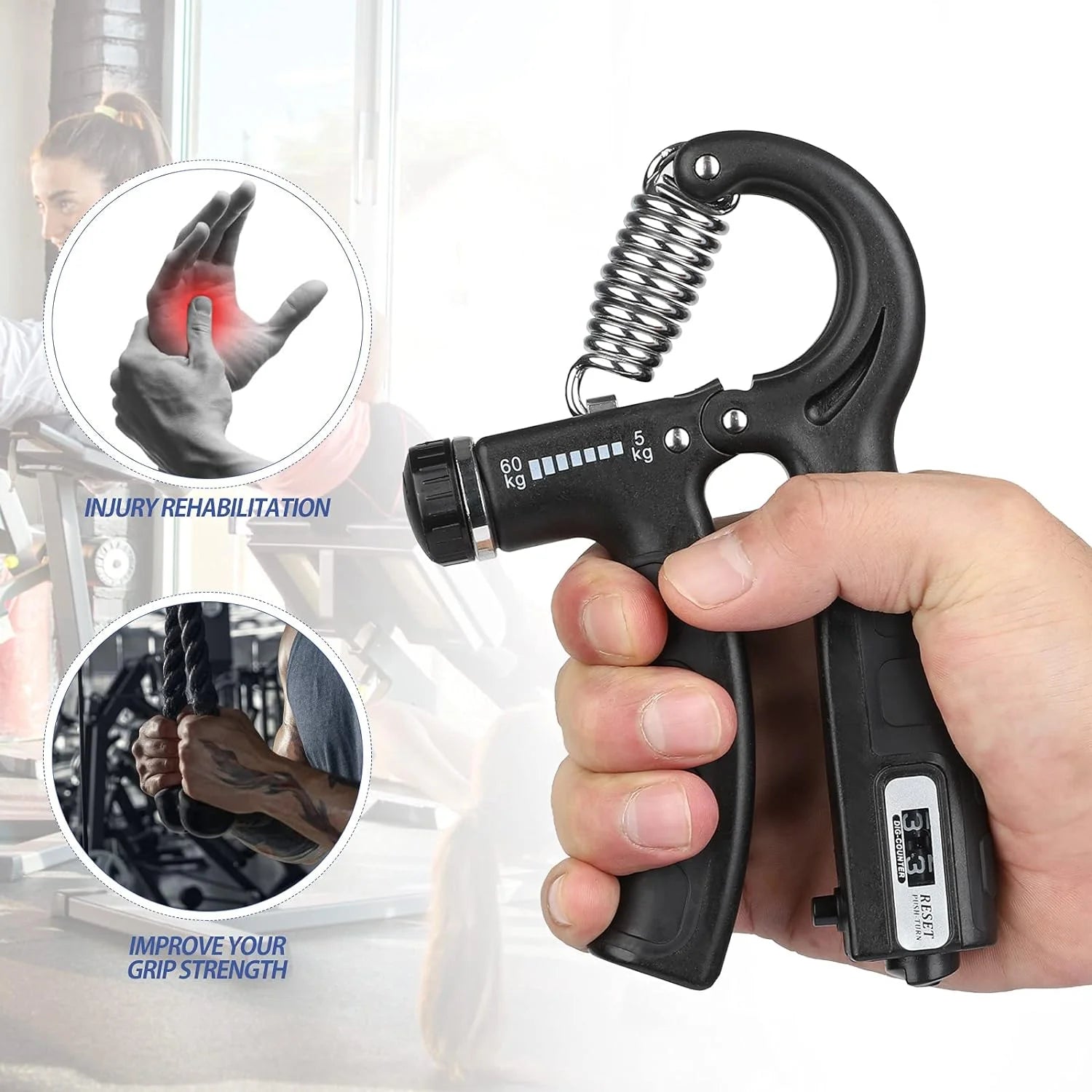 Dual Pack Adjustable Grip Strength Trainer with Counter, Ergonomic Hand Grip Strengthener, Resistance Range 11-132Lbs (5-60Kg), Non-Slip Design, Ideal for Athletes and Hand Rehabilitation