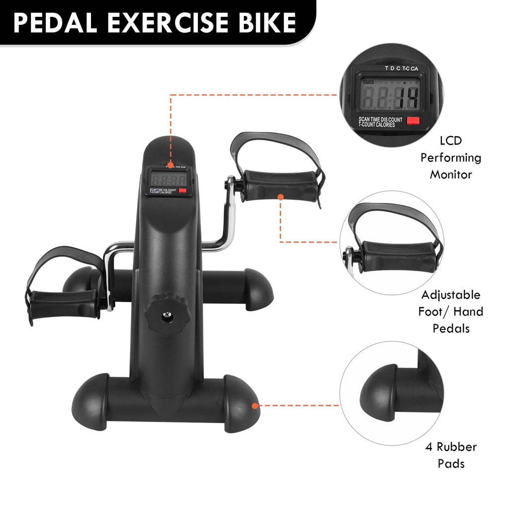 Portable Mini Indoor Pedal Exerciser with LCD Display for Home Fitness - Black
