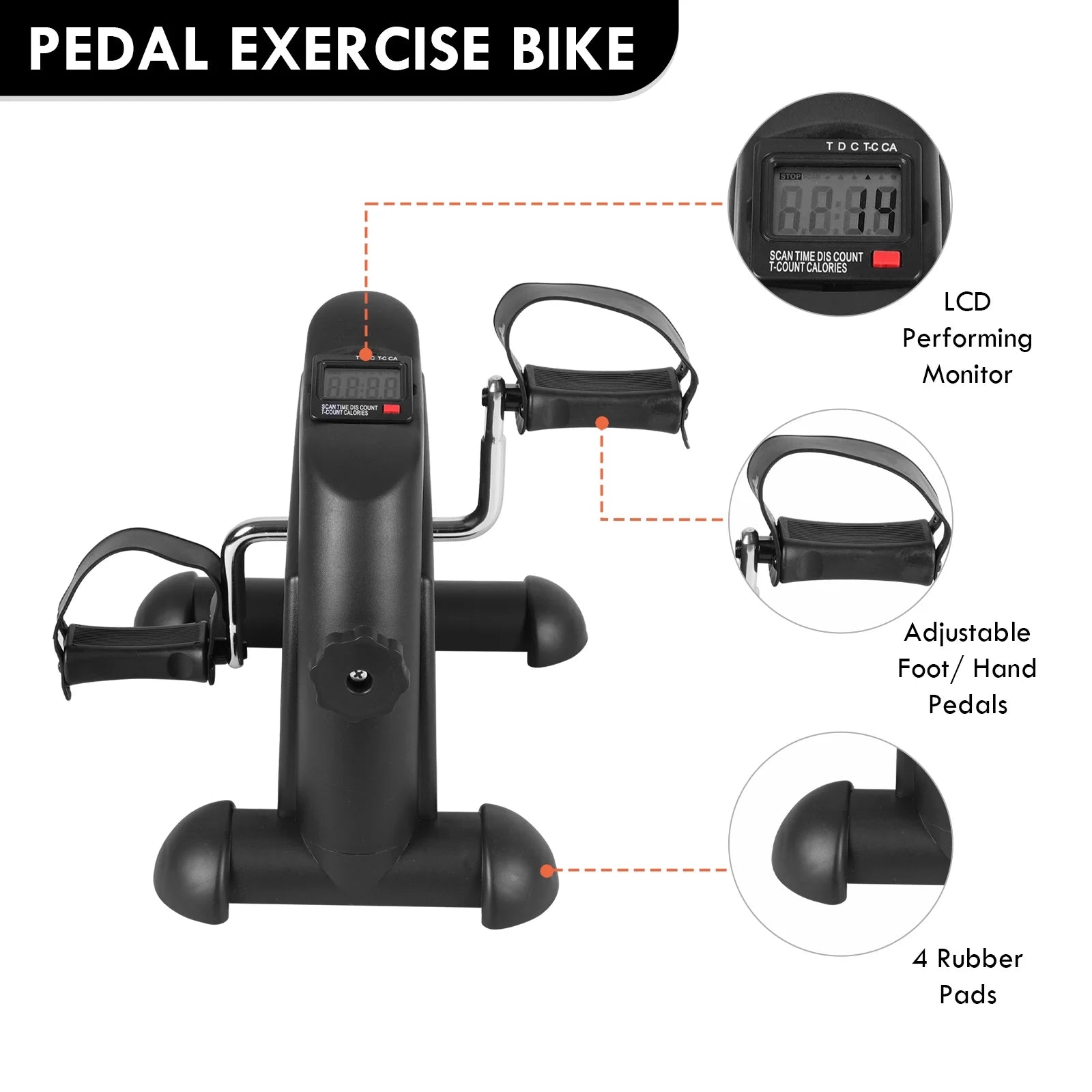 Portable Mini Indoor Pedal Exerciser with LCD Display for Home Fitness - Black