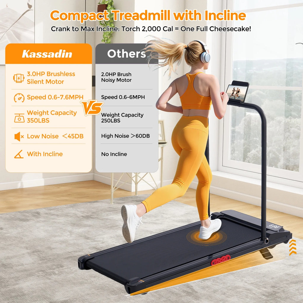 Walking Pad Treadmill with Handles for Home Workouts,Portable Compact Treadmills under Desk Walking Pads with LED Display,350Lbs Capacity