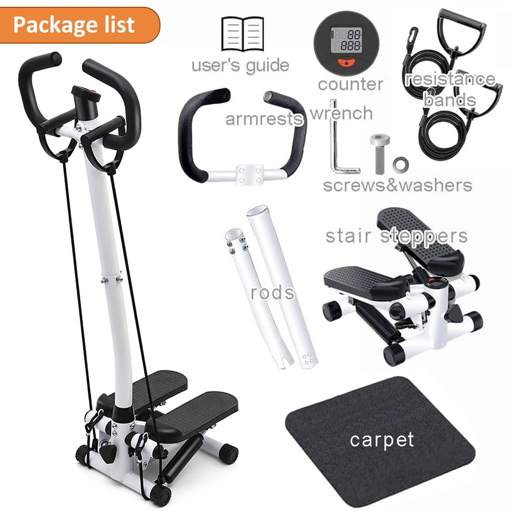 Mini Stair Stepper with Resistance Bands and Handlebar for Full Body Fitness Training - Dual Functionality, 220 lbs Weight Capacity