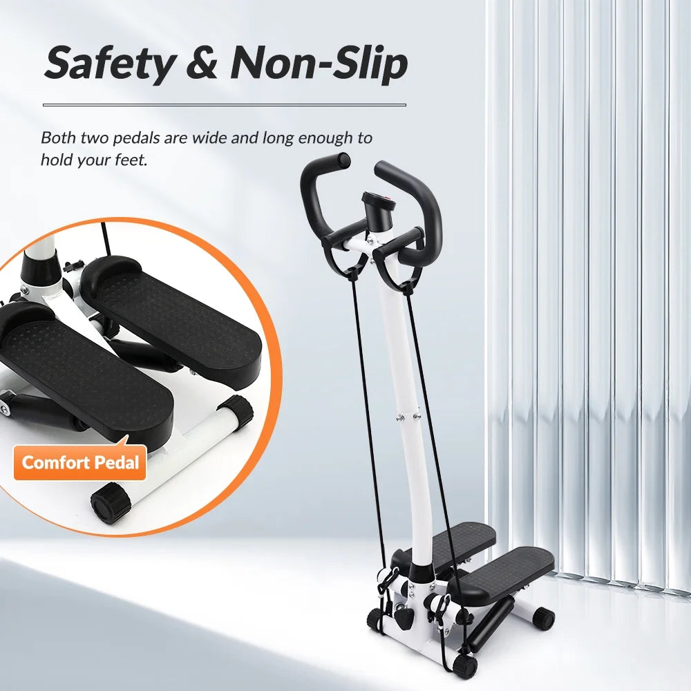 Mini Stair Stepper with Resistance Bands and Handlebar for Full Body Fitness Training - Dual Functionality, 220 lbs Weight Capacity