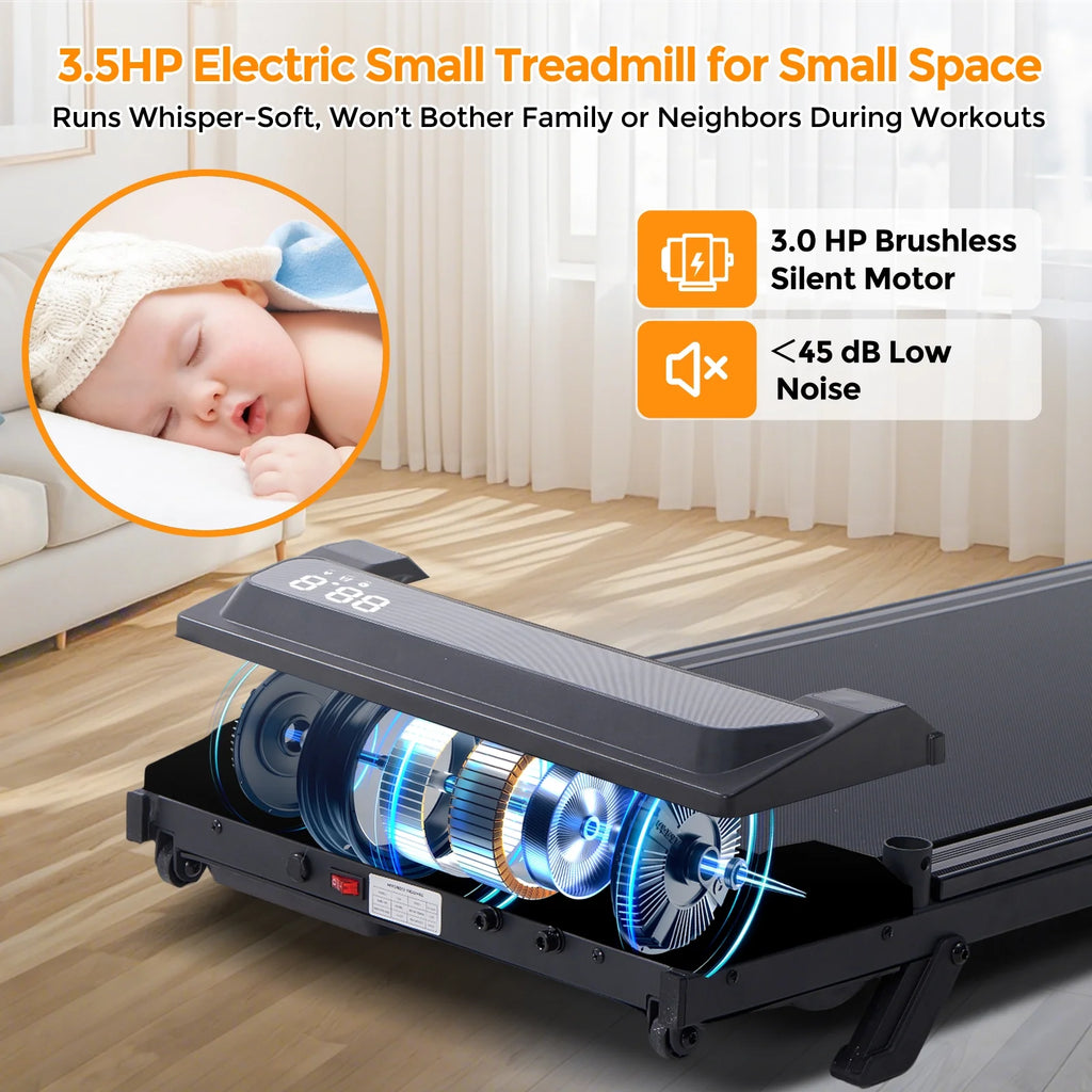 Walking Pad Treadmill with Handles for Home Workouts,Portable Compact Treadmills under Desk Walking Pads with LED Display,350Lbs Capacity