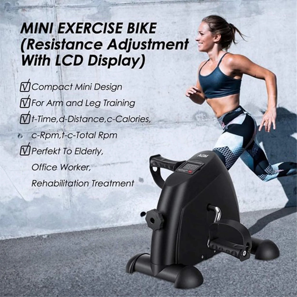 Portable Mini Indoor Pedal Exerciser with LCD Display for Home Fitness - Black