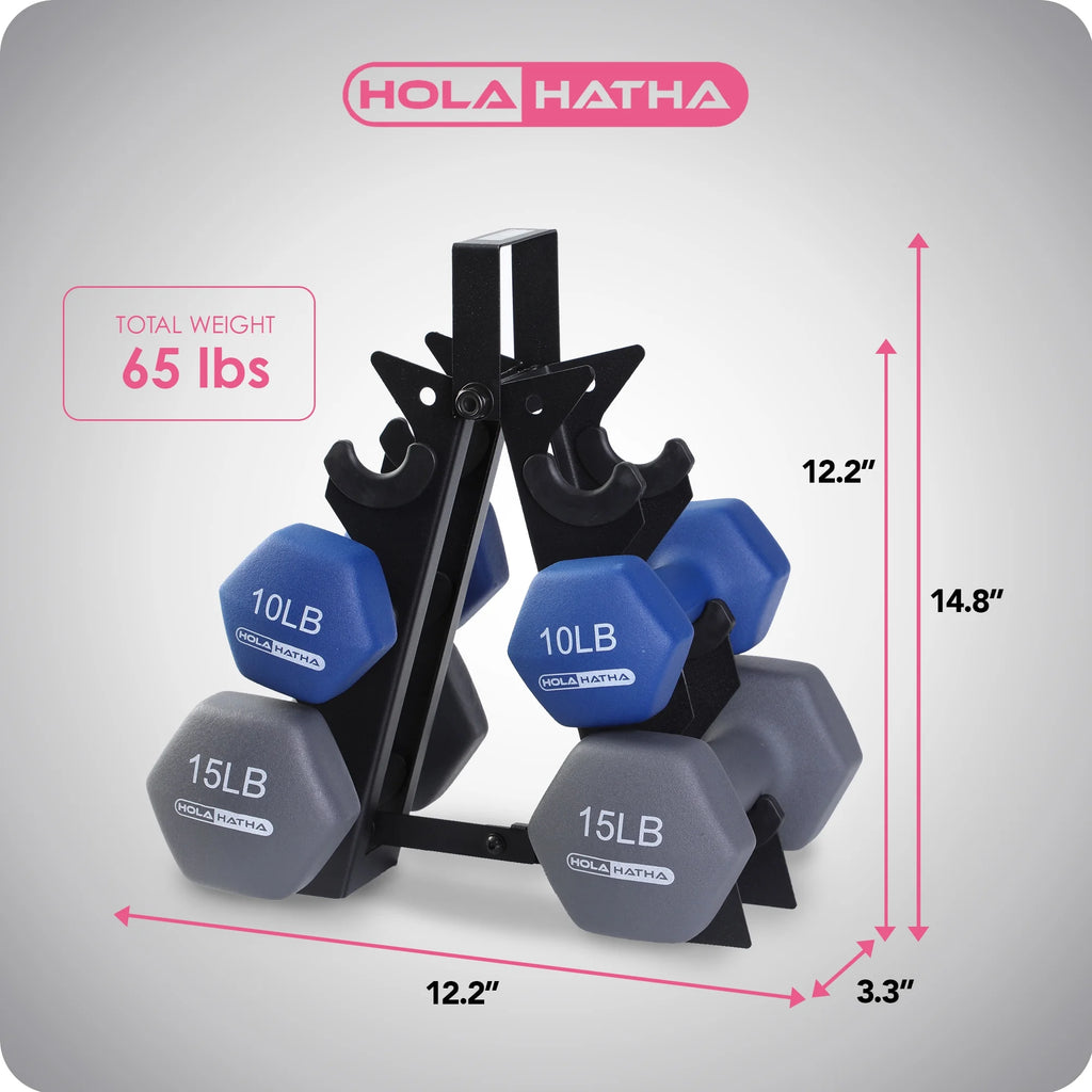 Neoprene Dumbbell Weight Set with Rack - Available in 5, 10, and 15 Pounds