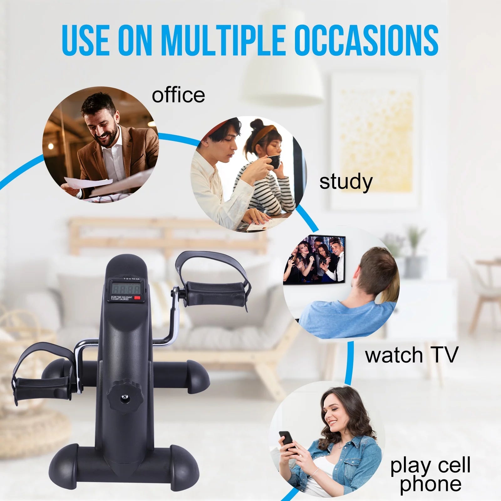Portable Mini Indoor Pedal Exerciser with LCD Display for Home Fitness - Black