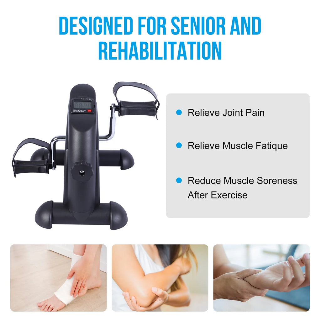 Portable Mini Indoor Pedal Exerciser with LCD Display for Home Fitness - Black