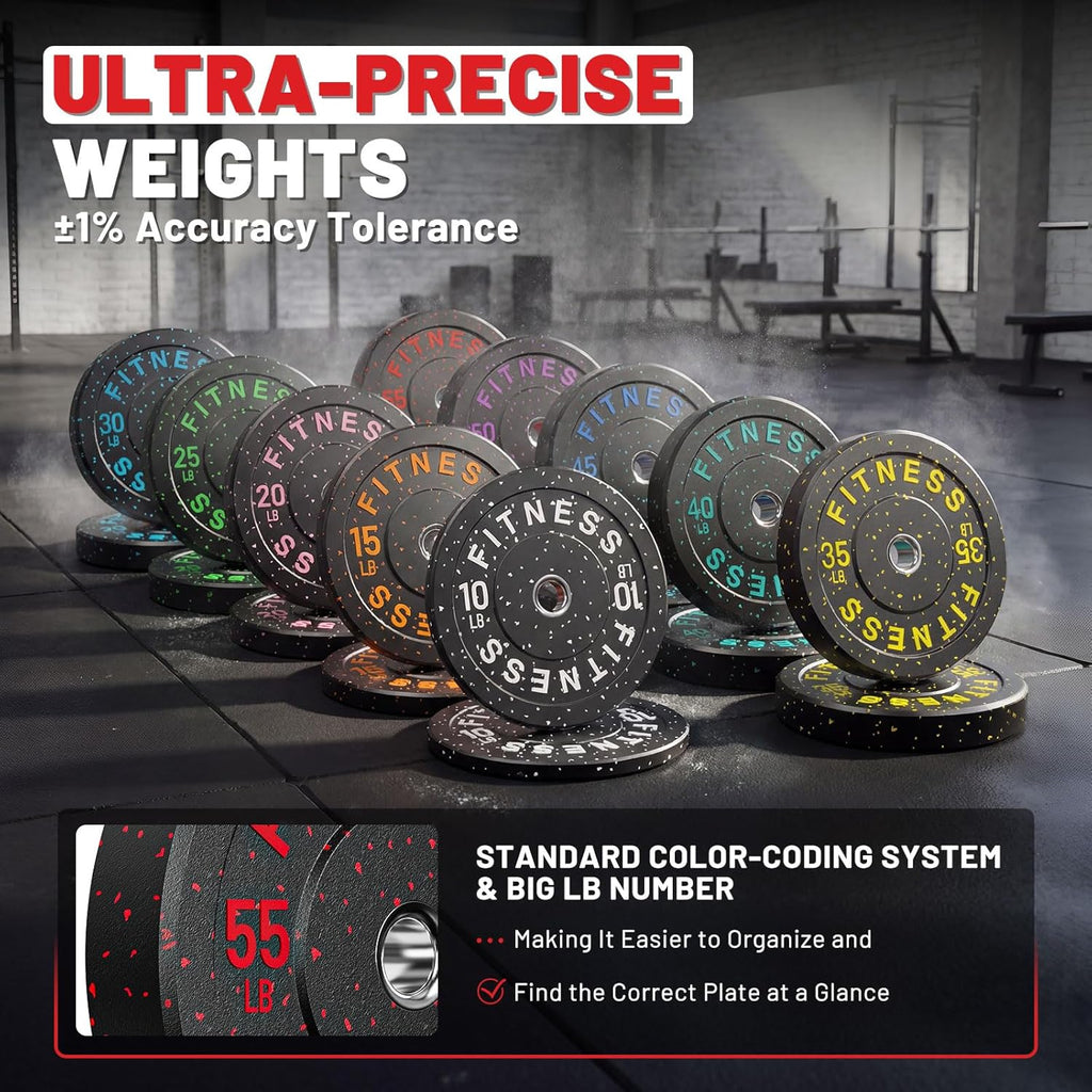 Weight Plates, 2-Inch Weights Plates Set, Floor Protective Rubber Weight Plates, 10-600Lbs Bumper Plates for Barbell Strength Training & Weightlifting (Single/Pair/Full Set)