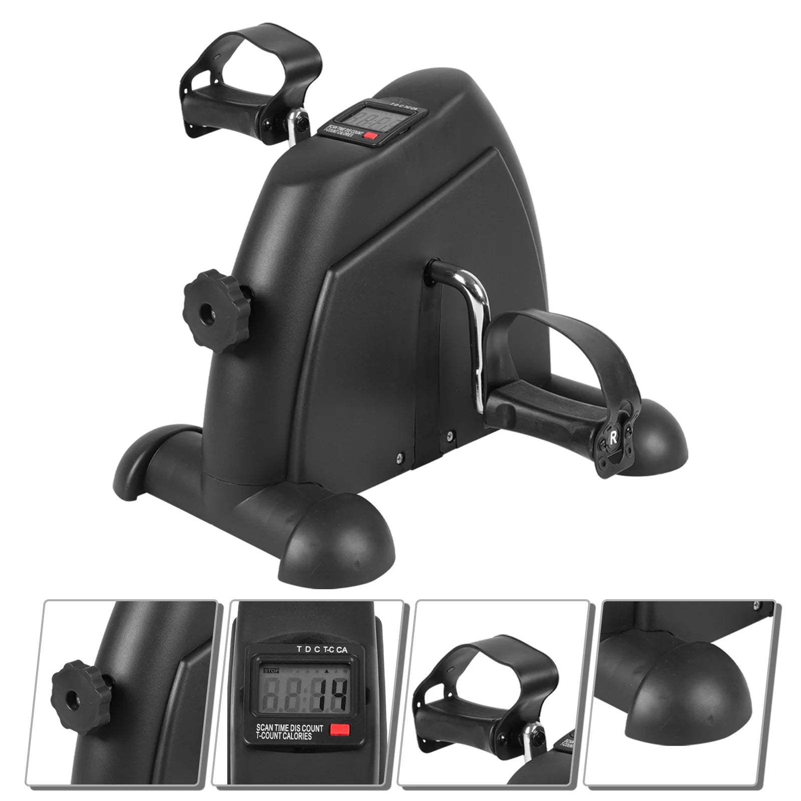 Portable Mini Indoor Pedal Exerciser with LCD Display for Home Fitness - Black