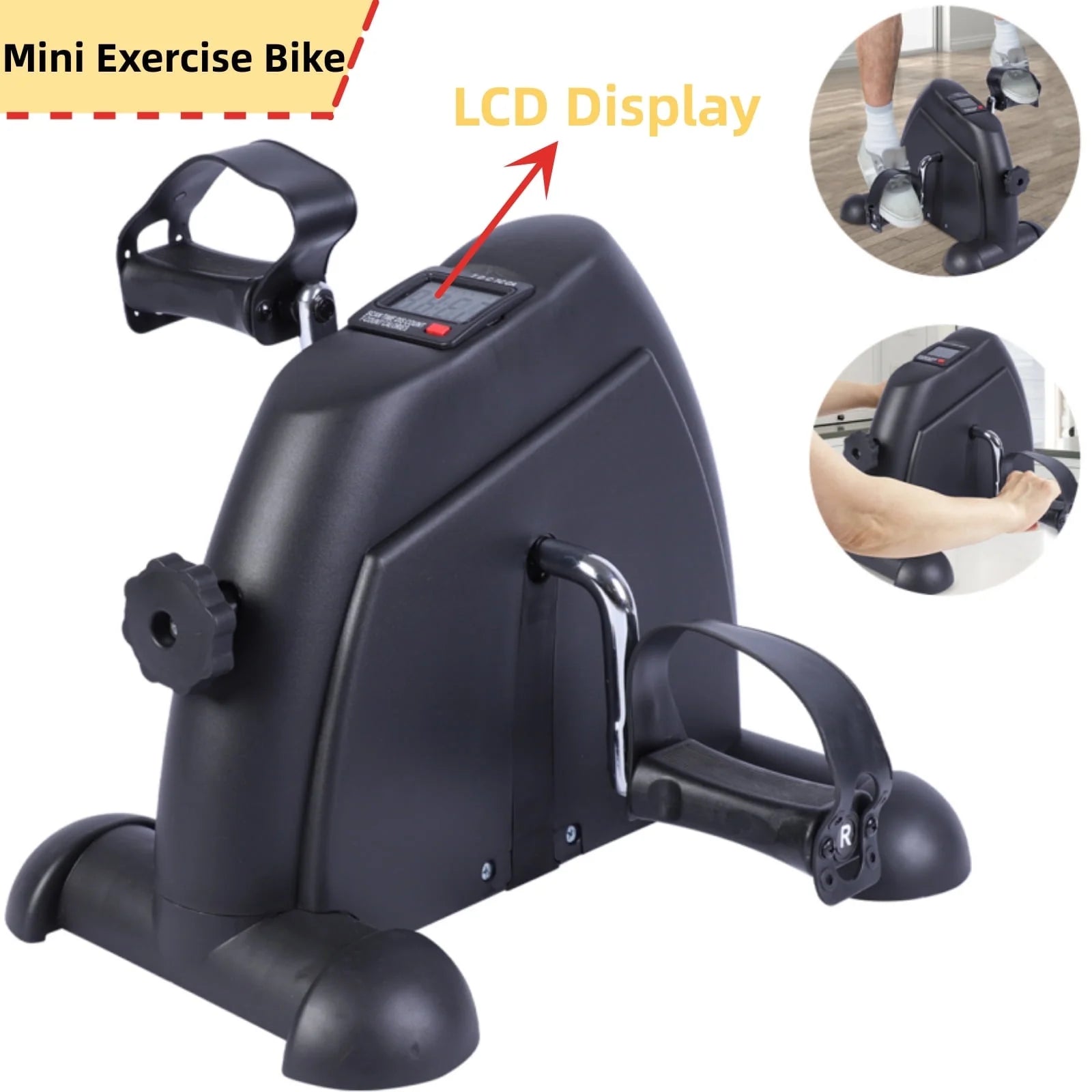 Portable Mini Indoor Pedal Exerciser with LCD Display for Home Fitness - Black