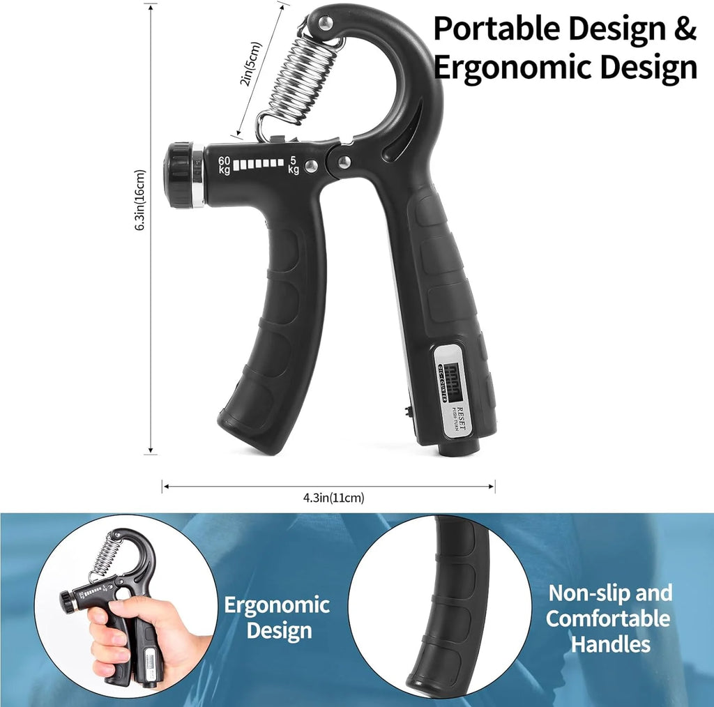 Dual Pack Adjustable Grip Strength Trainer with Counter, Ergonomic Hand Grip Strengthener, Resistance Range 11-132Lbs (5-60Kg), Non-Slip Design, Ideal for Athletes and Hand Rehabilitation
