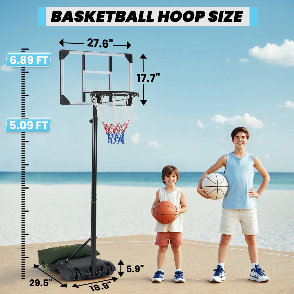 Height Adjustable 28-Inch Basketball Hoop System for Indoor and Outdoor Use, Ranging from 5.1 to 7 Feet, Suitable for All Ages