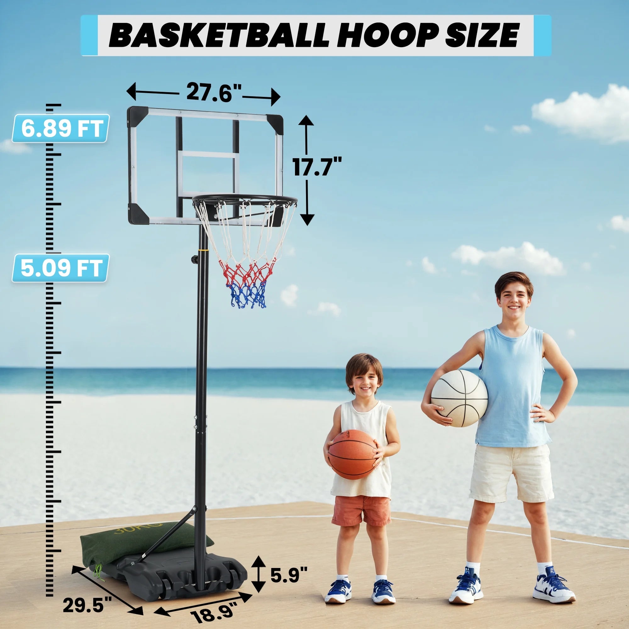 Height Adjustable 28-Inch Basketball Hoop System for Indoor and Outdoor Use, Ranging from 5.1 to 7 Feet, Suitable for All Ages